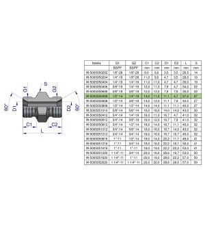Złączka hydrauliczna redukcyjna calowa BB 1/4" x 1/2" BSP Waryński ( sprzedawane po 5 )