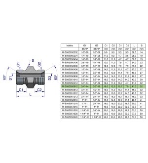 Złączka hydrauliczna redukcyjna calowa BB 3/8" x 3/4" BSP Waryński ( sprzedawane po 2 )
