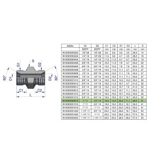 Złączka hydrauliczna redukcyjna calowa BB 1/2" x 1" BSP Waryński ( sprzedawane po 2 )