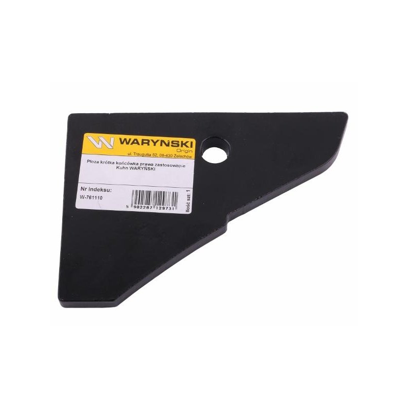 Płoza krótka końcówka prawa zastosowanie Kuhn stal borowa WARYŃSKI