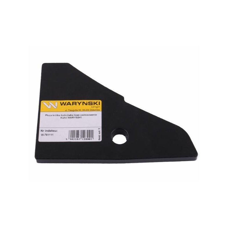 Płoza krótka końcówka lewa zastosowanie Kuhn stal borowa WARYŃSKI