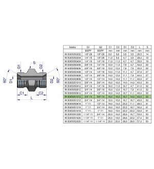 Złączka hydrauliczna redukcyjna calowa BB 5/8" x 3/4" BSP Waryński