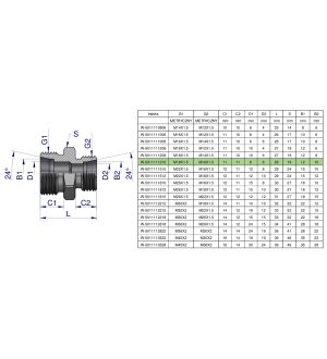Złączka hydrauliczna redukcyjna metryczna BB M18x1.5 12L / M16x1.5 10L (XG) Waryński ( sprzedawane po 10 )
