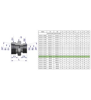Złączka hydrauliczna redukcyjna metryczna BB M30x2 22L / M18x1.5 12L (XG) Waryński