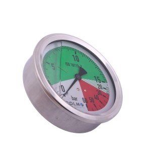 Manometr glicerynowy M100 0-15/60 bar gwint G1/4" tylne przyłącze. obudowa kwasoodporna. sadowniczy POLMO