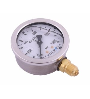 Manometr glicerynowy M63 0-1000 bar dolne przyłącze G1/4" POLMO