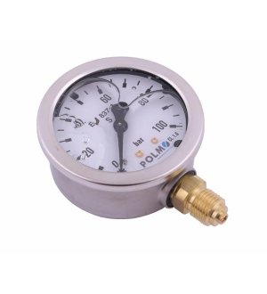 Manometr glicerynowy M63 0-100 bar dolne przyłącze G1/4" POLMO