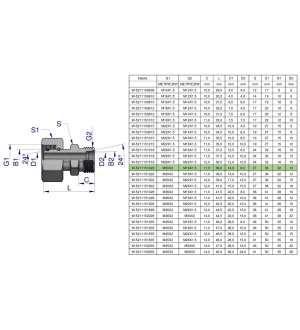 Złączka hydrauliczna metryczna AB (XKOR) A-M30x2 22L / B-M16x1.5 10L Waryński