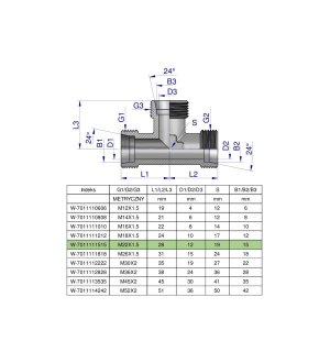 Trójnik hydrauliczny metryczny BBB M22x1.5 15L (XT) Waryński ( sprzedawane po 5 )