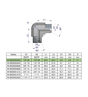 Kolanko hydrauliczne calowe BB 1/8" BSP (XW) Waryński ( sprzedawane po 2 )