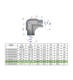 Kolanko hydrauliczne calowe BB 1" BSP (XW) Waryński