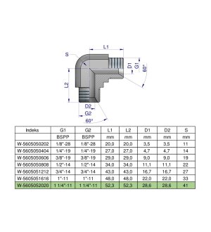 Kolanko hydrauliczne calowe BB 1 1/4" BSP (XW) Waryński
