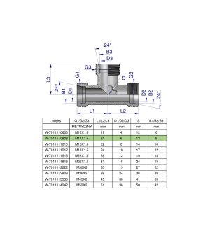 Trójnik hydrauliczny metryczny BBB M14x1.5 08L (XT) Waryński ( sprzedawane po 2 )