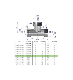 Trójnik hydrauliczny metryczny BBB M26x1.5 18L (XT) Waryński