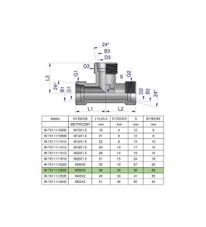 Trójnik hydrauliczny metryczny BBB M36x2 28L (XT) Waryński