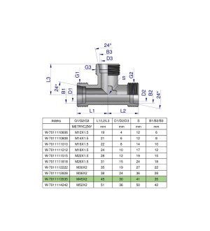 Trójnik hydrauliczny metryczny BBB M45x2 35L (XT) Waryński