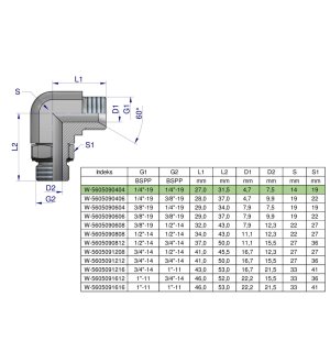 Kolanko hydrauliczne nastawne calowe BB 1/4" x 1/4" BSP z regulacją Waryński