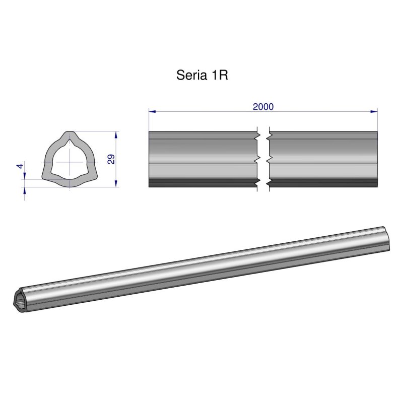 Rura trójkątna wewnętrzna Seria 1R do wału przegubowo-teleskopowego 29x4mm 2m WARYŃSKI (sprzedawane po 2)