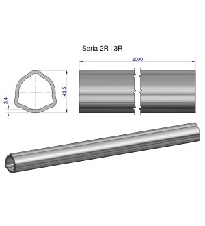 Rura trójkątna zewnętrzna Seria 2R i 3R do wału przegubowo-teleskopowego 43.5x3.4mm 2m WARYŃSKI (sprzedawane po 2)