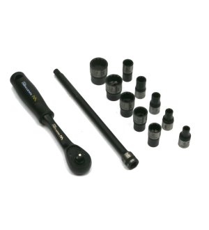 Zestaw 12 el. nasadki 1/4  przedłużka 12 cm grzechotka 4.5 5 6 7 8 9 10 11 13 14 Waryński