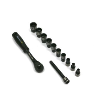 Zestaw 12 el. nasadki przedłużone 1/4  4 4.5  6 8 9 10 11 12 13 14 z przedłużką i grzechotką Waryński