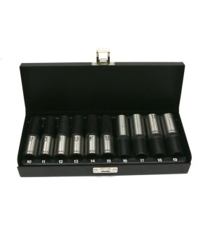 Zestaw nasadek przedłużanych 1/2  CrV 10, 11, 12, 13, 14, 15, 16, 17, 18, 19  w kasecie 10 el Waryński