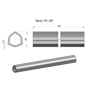 Rura wewnętrzna Seria 2R, rura zewnętrzna Seria 1R do wału 460 przegubowo-teleskopowego 36x3.2 mm 340 mm WARYŃSKI
