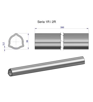 Rura wewnętrzna Seria 2R, rura zewnętrzna Seria 1R do wału 510 przegubowo-teleskopowego 36x3.2 mm 390 mm WARYŃSKI