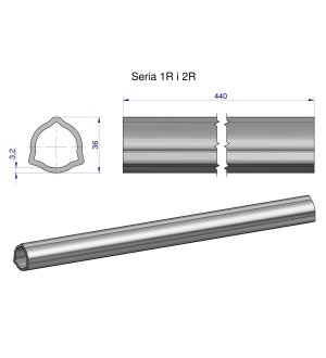 Rura wewnętrzna Seria 2R, rura zewnętrzna Seria 1R do wału 560 przegubowo-teleskopowego 36x3.2 mm 440 mm WARYŃSKI