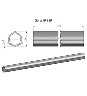 Rura wewnętrzna Seria 2R, rura zewnętrzna Seria 1R do wału 660 przegubowo-teleskopowego 36x3.2 mm 540 mm WARYŃSKI