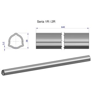 Rura wewnętrzna Seria 2R, rura zewnętrzna Seria 1R do wału 760 przegubowo-teleskopowego 36x3.2 mm 640 mm WARYŃSKI