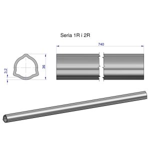 Rura wewnętrzna Seria 2R, rura zewnętrzna Seria 1R do wału 860 przegubowo-teleskopowego 36x3.2 mm 740 mm WARYŃSKI