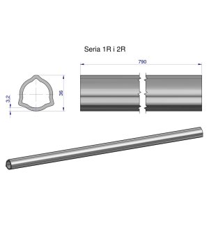 Rura wewnętrzna Seria 2R, rura zewnętrzna Seria 1R do wału 910 przegubowo-teleskopowego 36x3.2 mm 790 mm WARYŃSKI