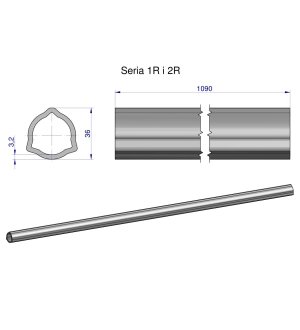 Rura wewnętrzna Seria 2R, rura zewnętrzna Seria 1R do wału 1210 przegubowo-teleskopowego 36x3.2 mm 1090 mm WARYŃSKI
