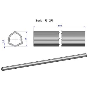Rura wewnętrzna Seria 2R, rura zewnętrzna Seria 1R do wału 1110 przegubowo-teleskopowego 36x3.2 mm 990 mm WARYŃSKI