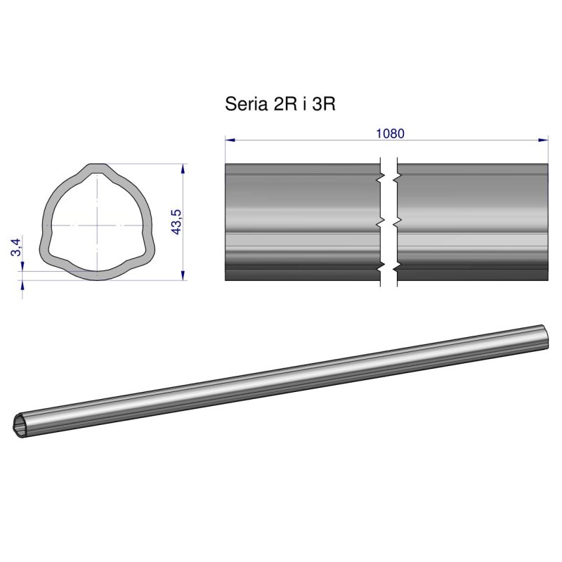 Rura zewnętrzna Seria 2R i 3R do wału 1210 przegubowo-teleskopowego 43.5x3.4 mm 1085 mm WARYŃSKI
