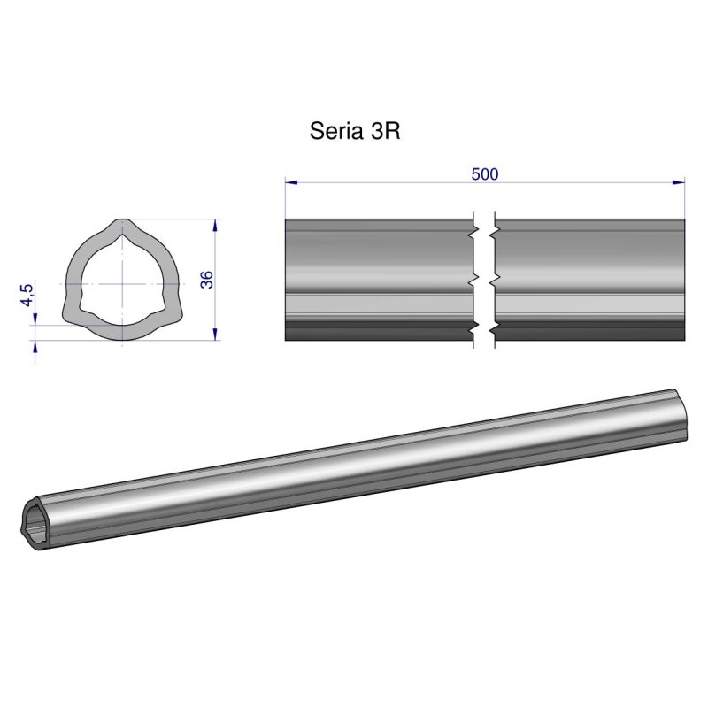 Rura wewnętrzna Seria 3R do wału 660 przegubowo-teleskopowego 36x4.5 mm 505 mm WARYŃSKI