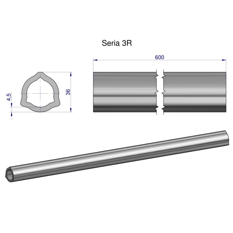 Rura wewnętrzna Seria 3R do wału 760 przegubowo-teleskopowego 36x4.5 mm 605 mm WARYŃSKI