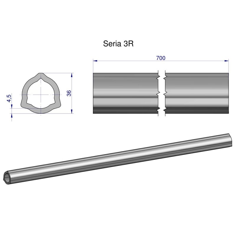 Rura wewnętrzna Seria 3R do wału 860 przegubowo-teleskopowego 36x4.5 mm 705 mm WARYŃSKI
