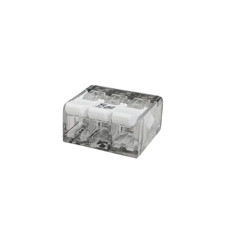 Szybkozłączka elektryczna 3 otworowa z zapadką. przewód- linka. drut  0.5-4 mm2 ( opakowanie zawiera 10 szt. )