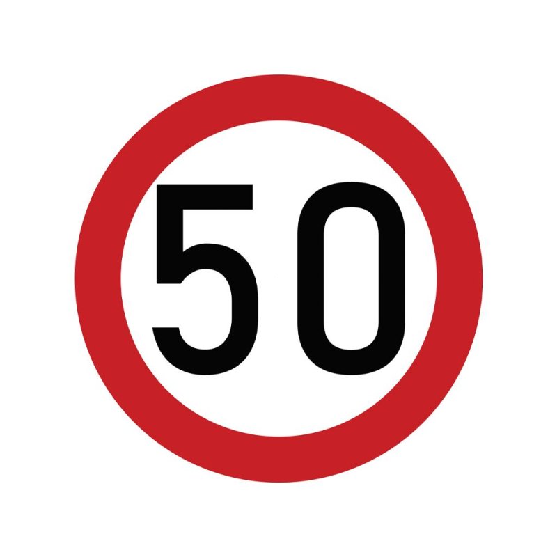 Naklejka laminowana limit prędkości 50 km/h- czerwona obwódka