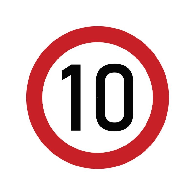 Naklejka laminowana limit prędkości 10 km/h- czerwona obwódka