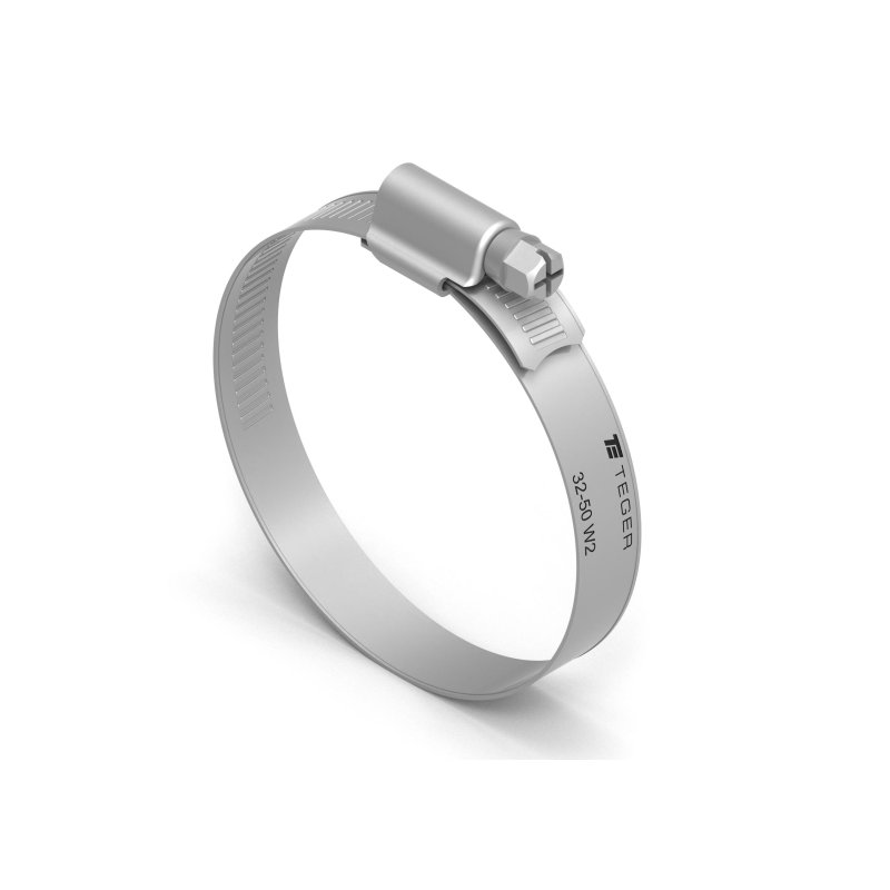 Opaska zaciskowa wzmocniona 32-50 ślimakowa (obejma W2 - stal nierdzewna) szerkość 12mm TEGER, (sprzedawane po 50)