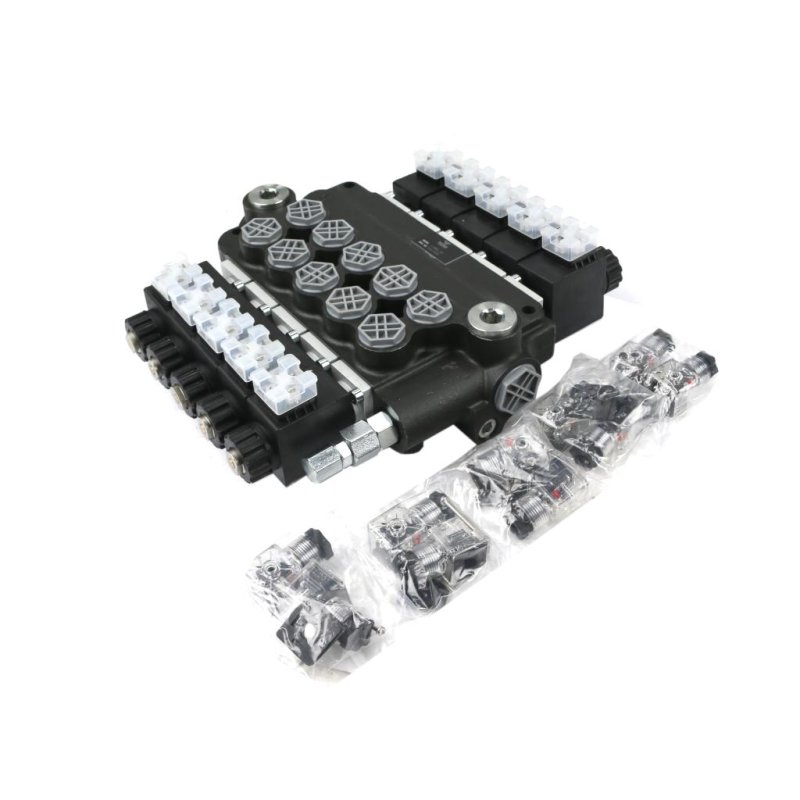 Rozdzielacz hydrauliczny 5-sekcyjny sterowany elektrycznie 12V 80L VOIMA