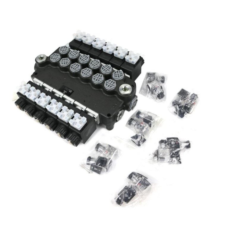 Rozdzielacz hydrauliczny 6-sekcyjny sterowany elektrycznie 12V 80L VOIMA