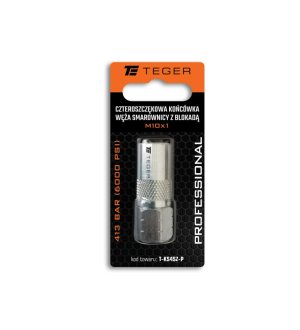 Czteroszczękowa końcówka węża smarownicy z blokadą M10x1. 413 BAR (6000 PSI) Professional TEGER