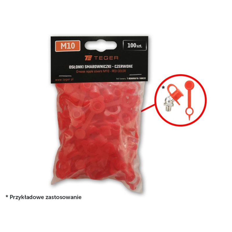 Zestaw osłonek smarowniczki M10 kolor czerwony TEGER (sprzedawane po 100szt.)