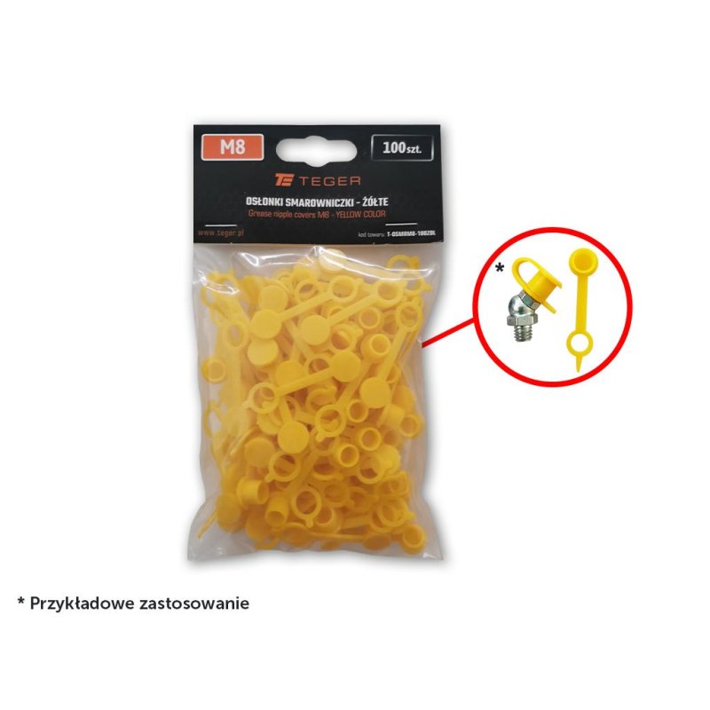 Zestaw osłonek smarowniczki M8 kolor żółty TEGER (sprzedawane po 100szt.)