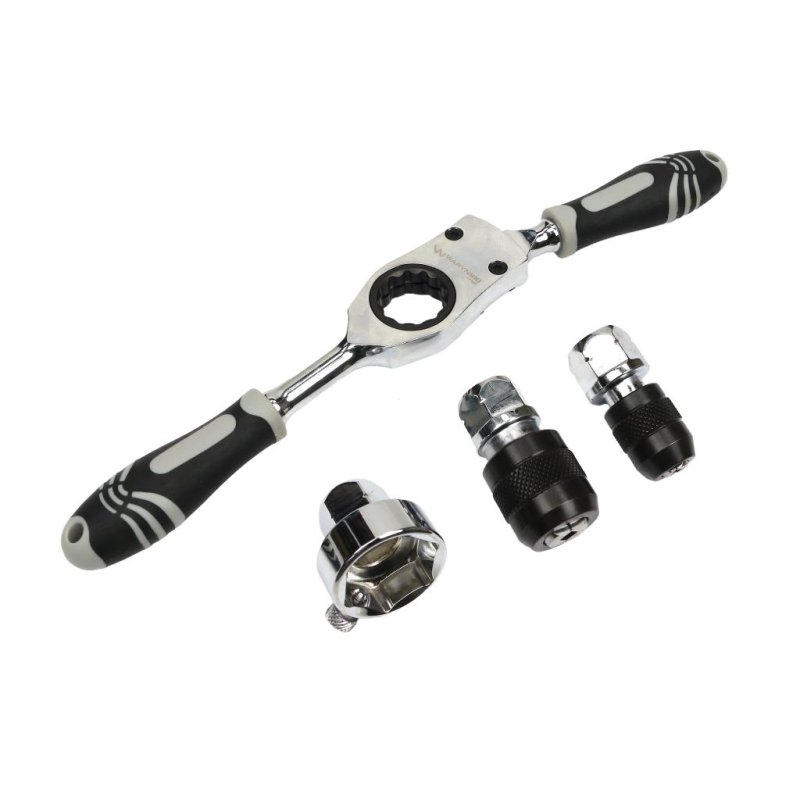 Zestaw grzechotka z oprawką do narzynek 25mm i uchwytami do gwintowników M3-M12 ze stali CrMo Waryński