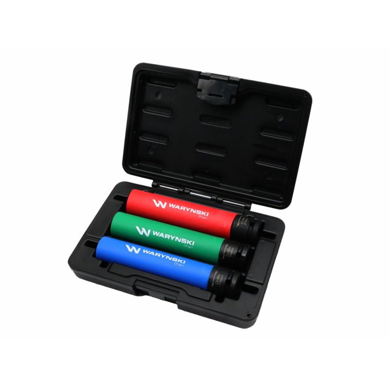 Zestaw nasadek udarowych 1/2 do felg lekkich ze stali CrMo 17 19 21mm długich 150mm z osłoną. Waryński